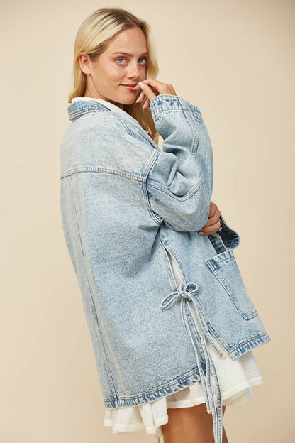 BOHO *SIDE TIE DETAIL* OVERSIZED DENIM JACKET