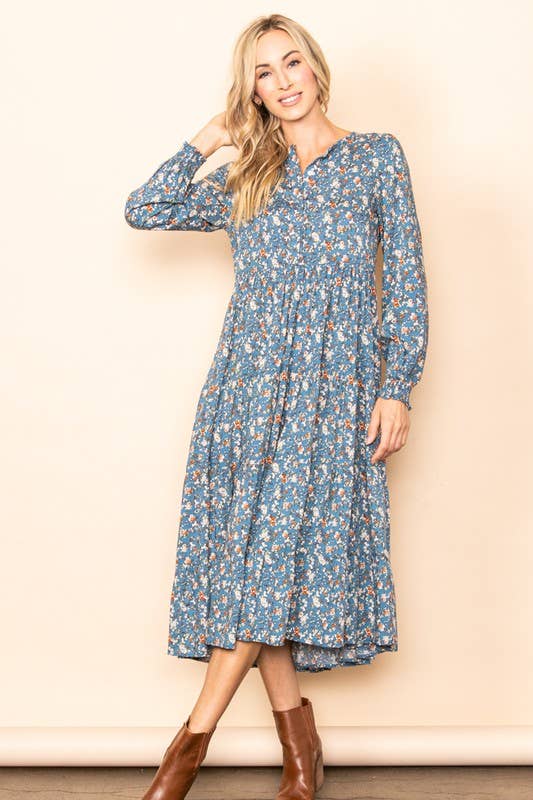 Button Down Tiered Flutter Maxi Dress