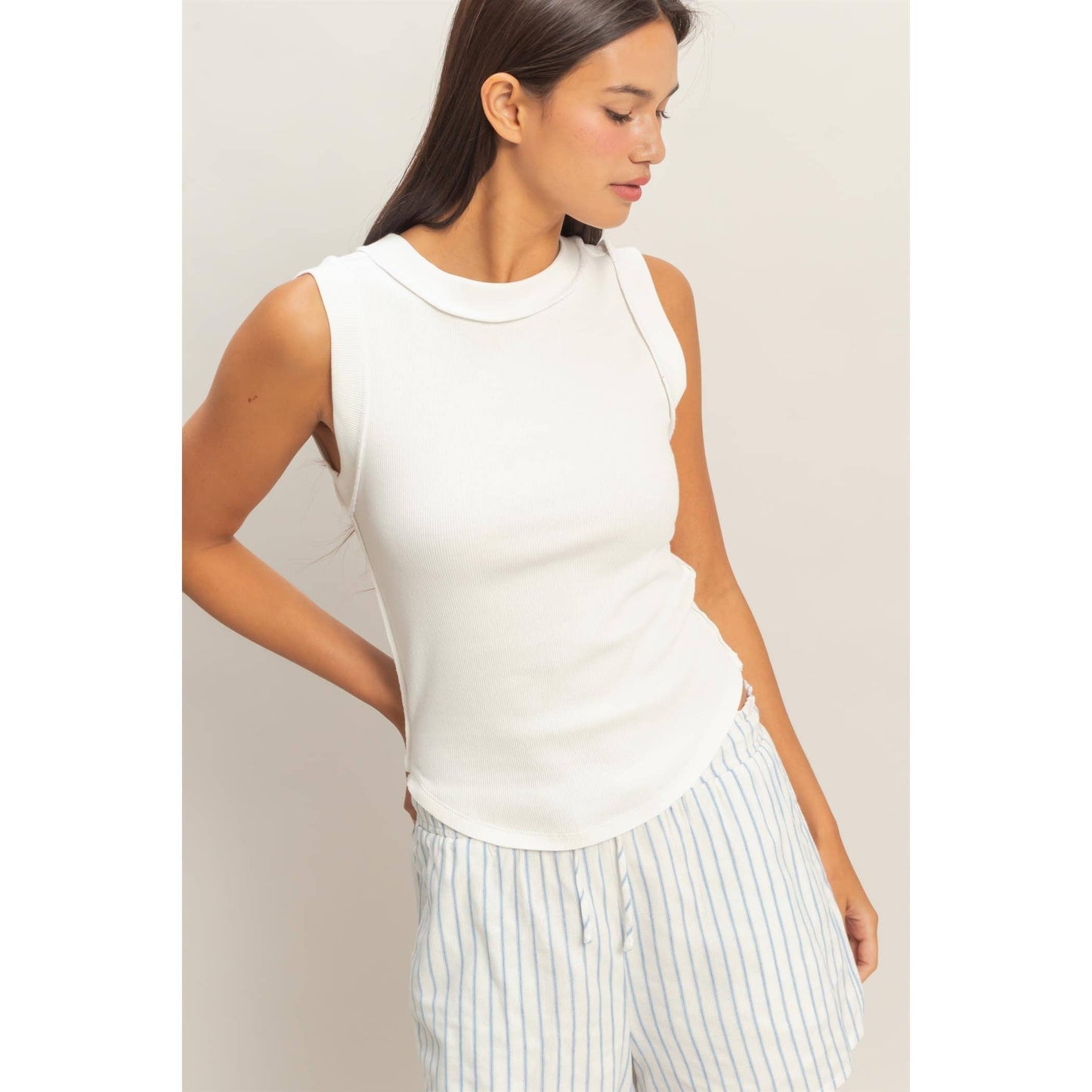 Sleeveless Ribbed Deconstructed Tank