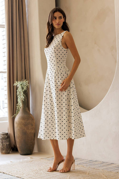 Polka Dot Fit and Flare - Midi Dress