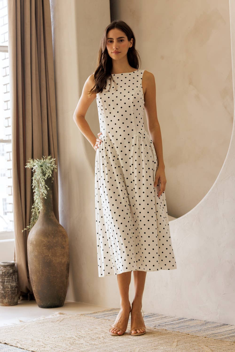 Polka Dot Fit and Flare - Midi Dress