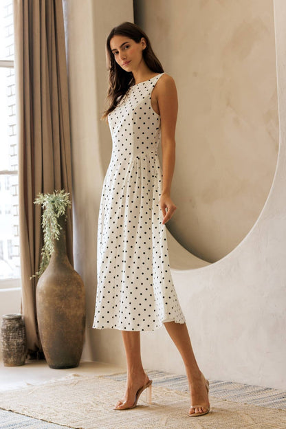 Polka Dot Fit and Flare - Midi Dress