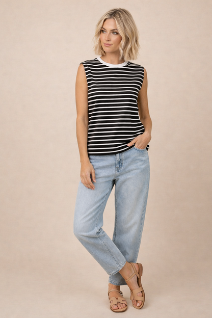 Crewneck Striped Sleeveless Tank