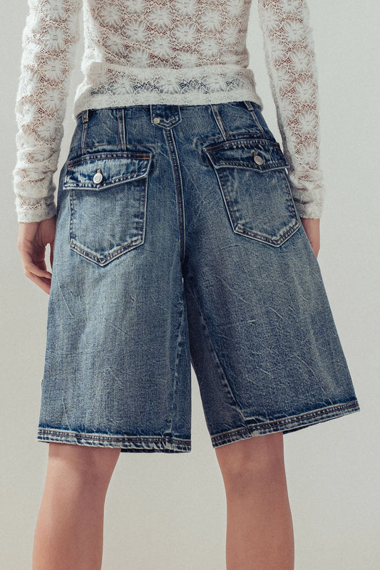 Wide Leg Denim Shorts