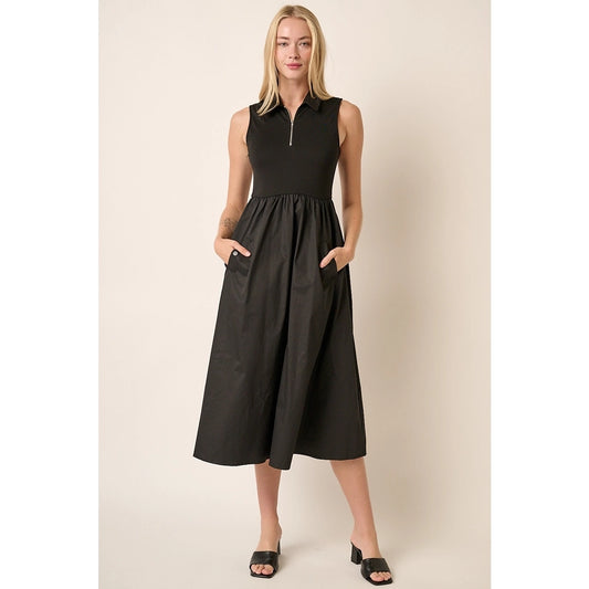 Zipper Collar Sleeveless - Midi Dress