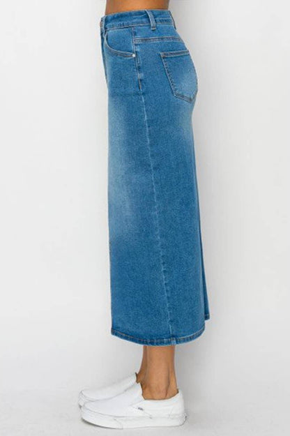 Basic Denim Skirt with Back Slit