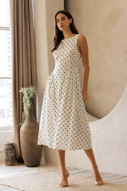 Polka Dot Fit and Flare - Midi Dress