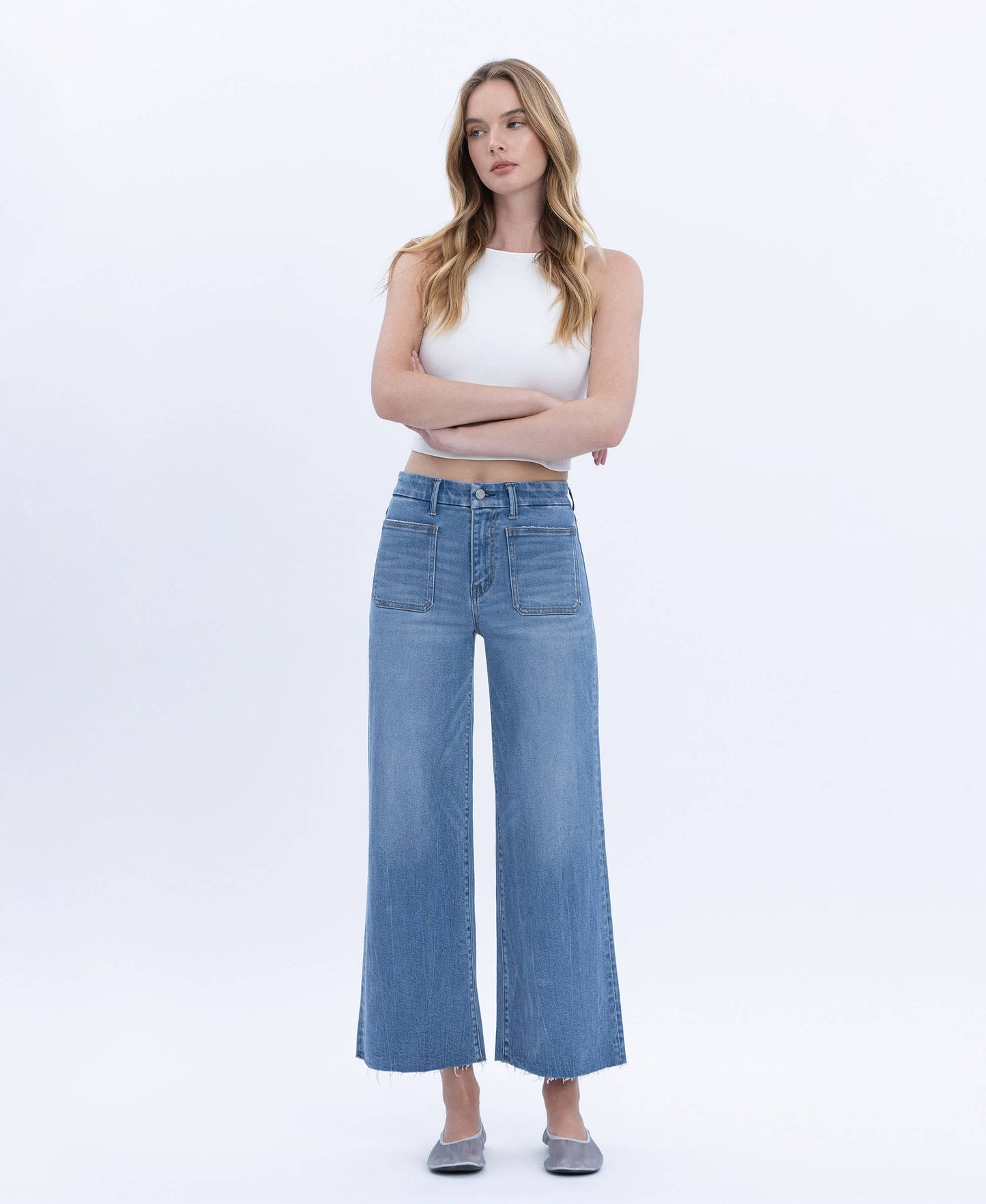 HIGH RISE COMFORT WAISTBAND CROP WIDE JEANS