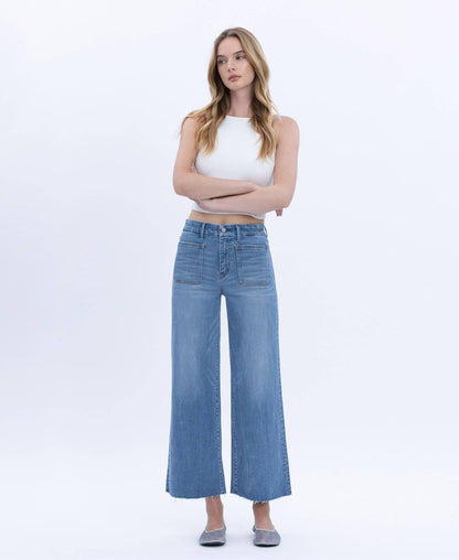 HIGH RISE COMFORT WAISTBAND CROP WIDE JEANS