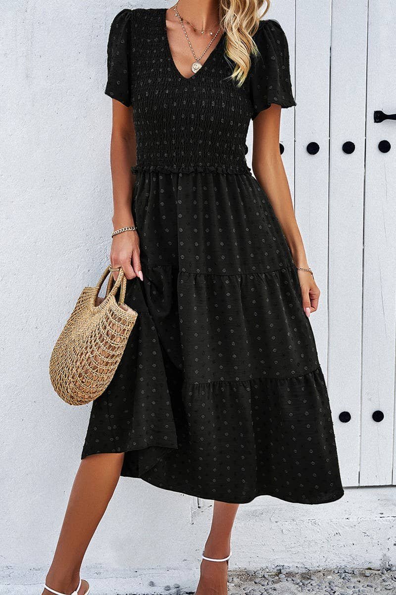 V-Neck Print Short Sleeve Dresses