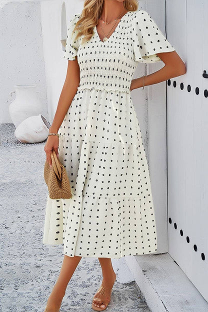 V-Neck Print Short Sleeve Dresses