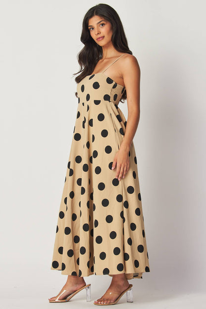 POLKA DOT PRINTED FULL LENGTH DRESS