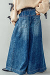 Wide Legged Pants with Button and Drawstring