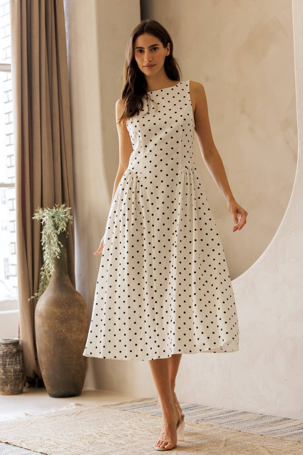 Polka Dot Fit and Flare - Midi Dress