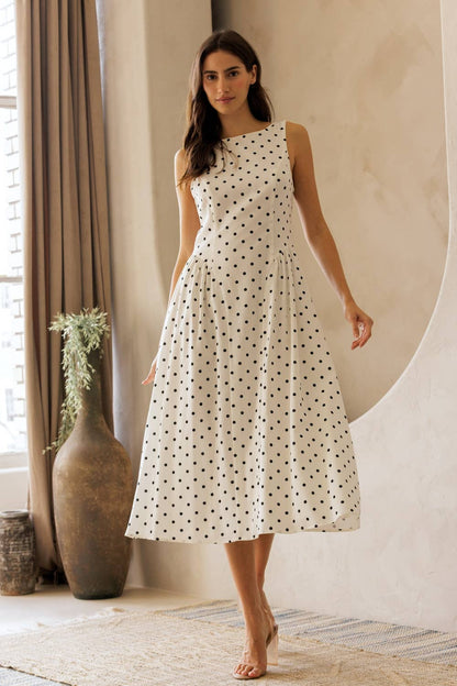 Polka Dot Fit and Flare - Midi Dress