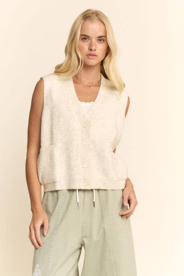 TEXTURED BUTTON UP KNIT SWEATER VEST