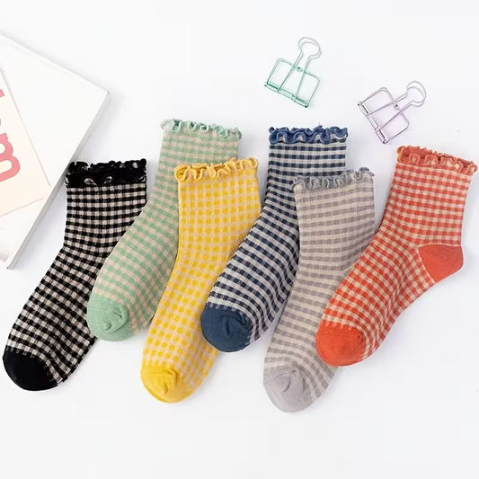 Gingham Socks with a Ruffle Trim - 3 pack