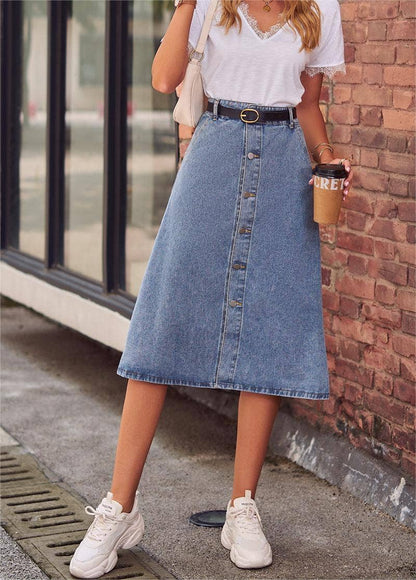 A-line midi denim skirt