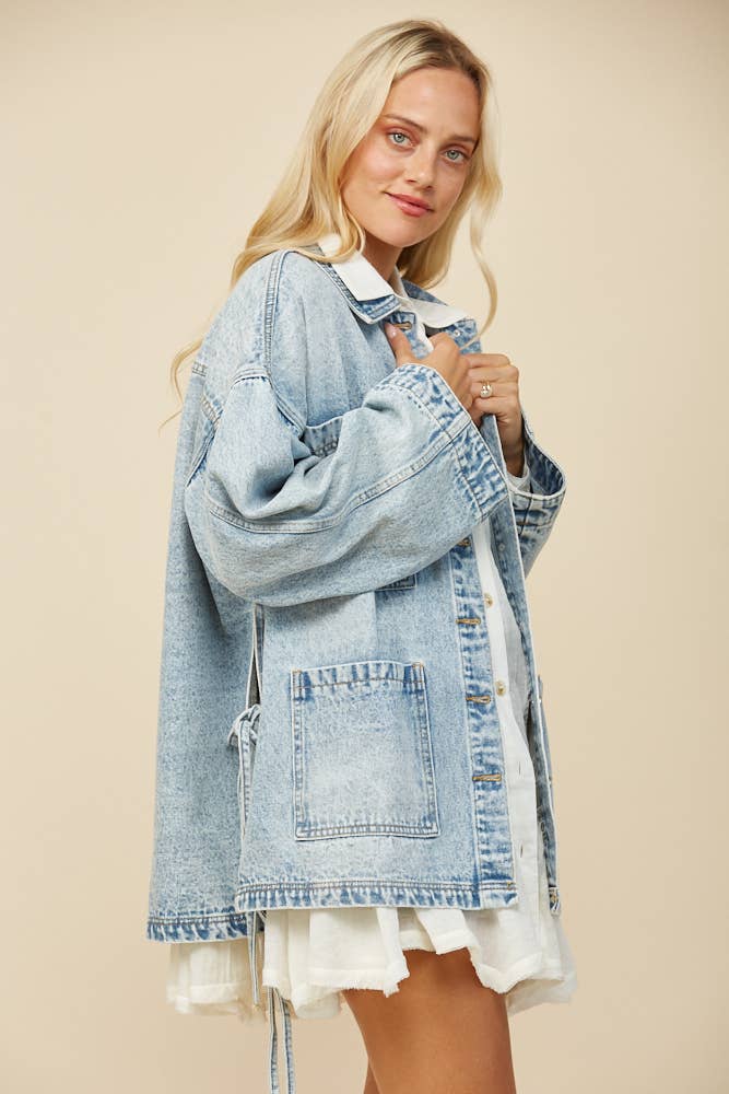 BOHO *SIDE TIE DETAIL* OVERSIZED DENIM JACKET