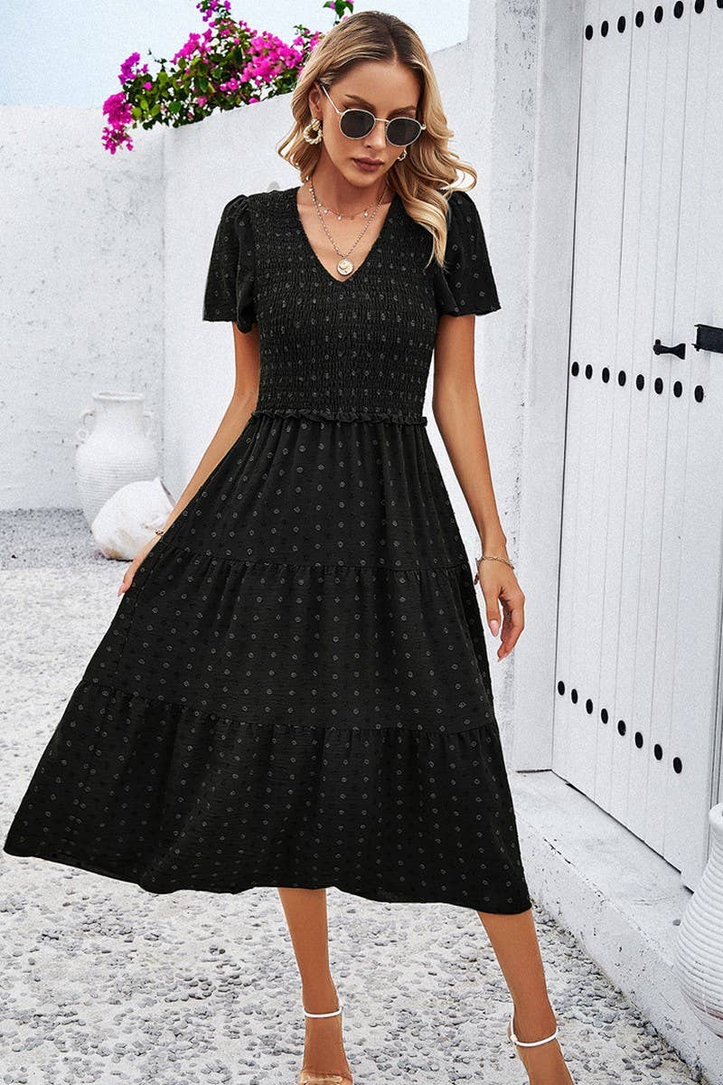 V-Neck Print Short Sleeve Dresses