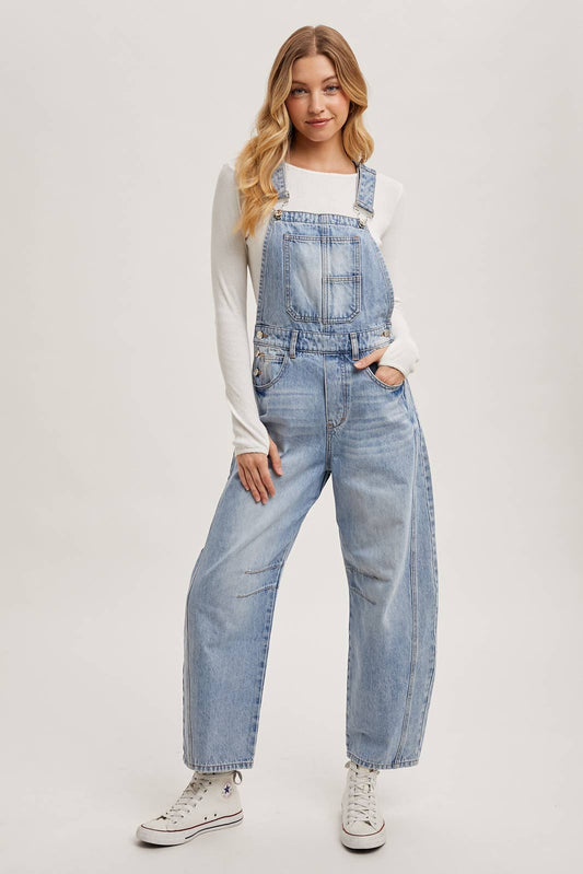 DENIM BARREL OVERALLS