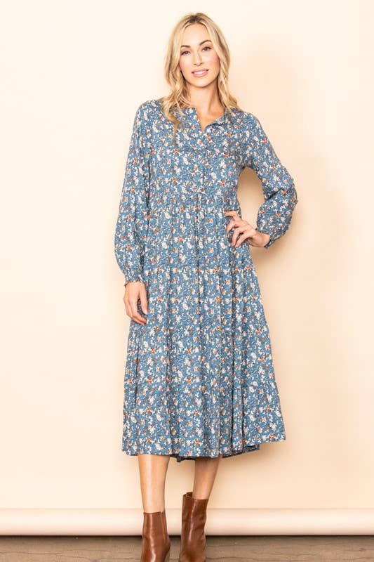 Button Down Tiered Flutter Maxi Dress