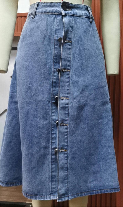 A-line midi denim skirt