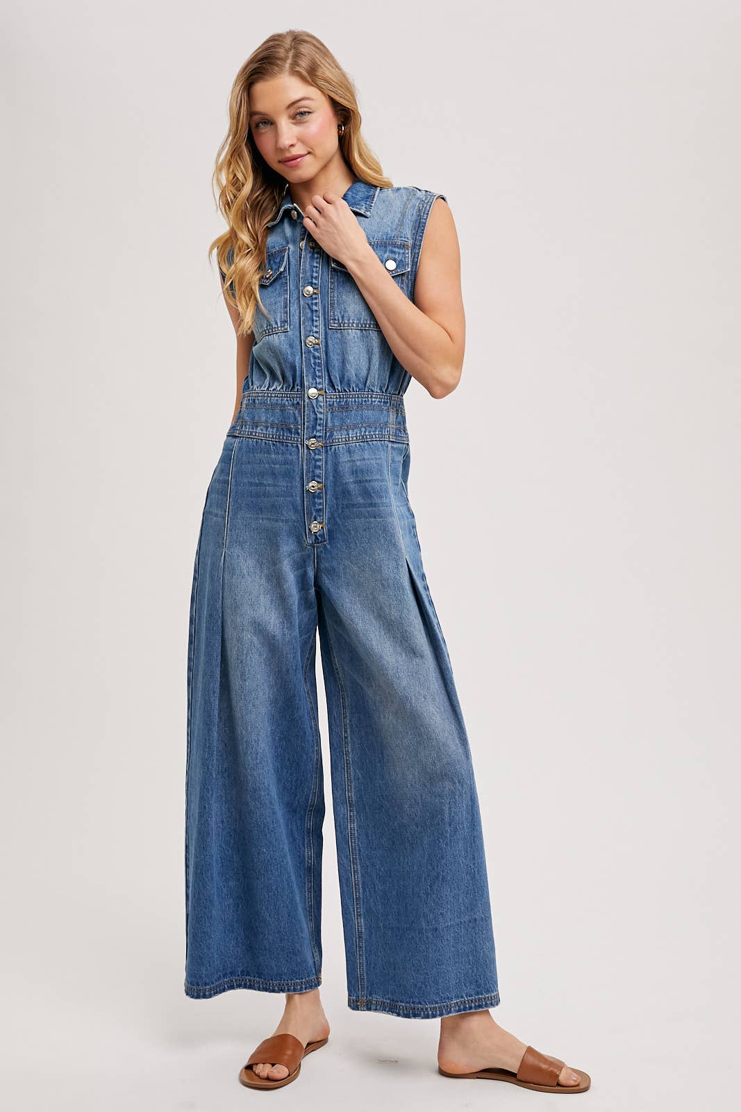 DENIM SLEEVELESS SHIRT JUMPSUIT