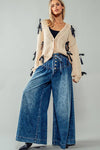 Wide Legged Pants with Button and Drawstring