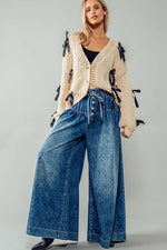 Wide Legged Pants with Button and Drawstring