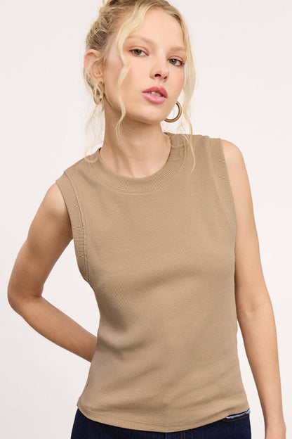 Ribbed Sleeveless Crew Neck Tank