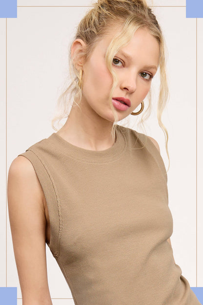 Ribbed Sleeveless Crew Neck Tank