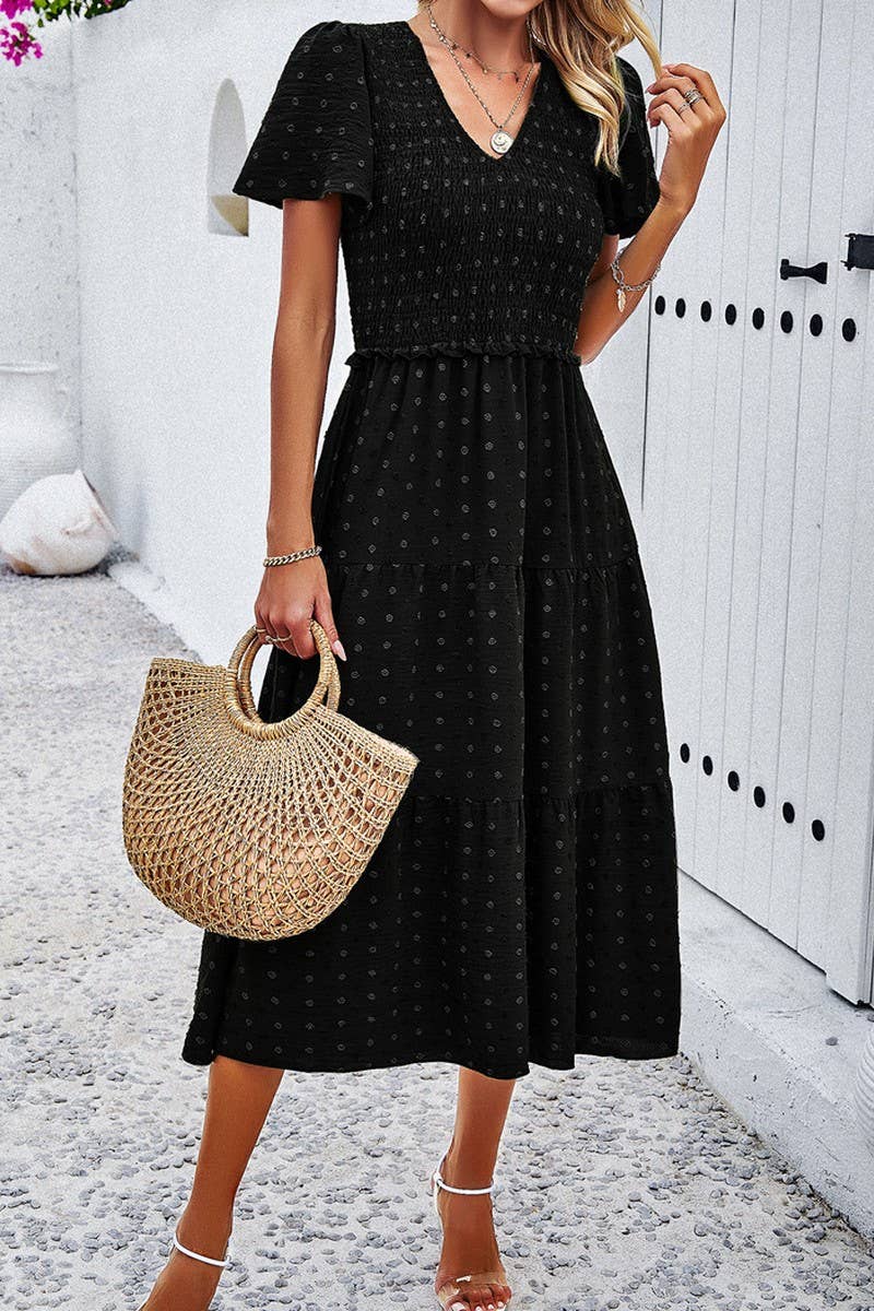 V-Neck Print Short Sleeve Dresses