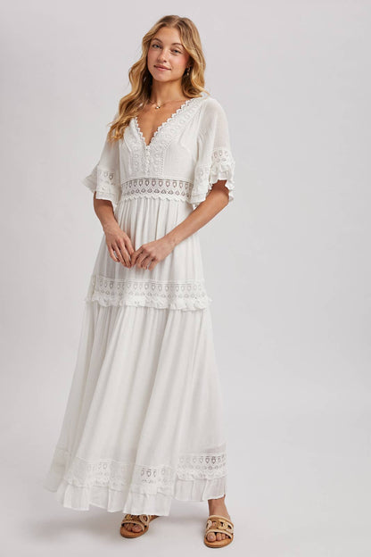 V-NECK LACE TRIM MAXI DRESS